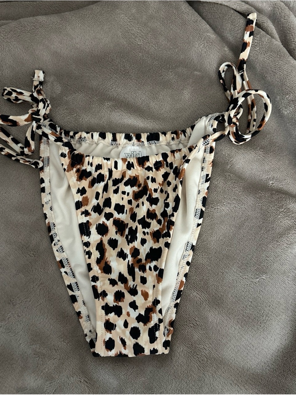 wild fable Leopard Print Tie-Side Bikini Bottoms in White, Black & Brown